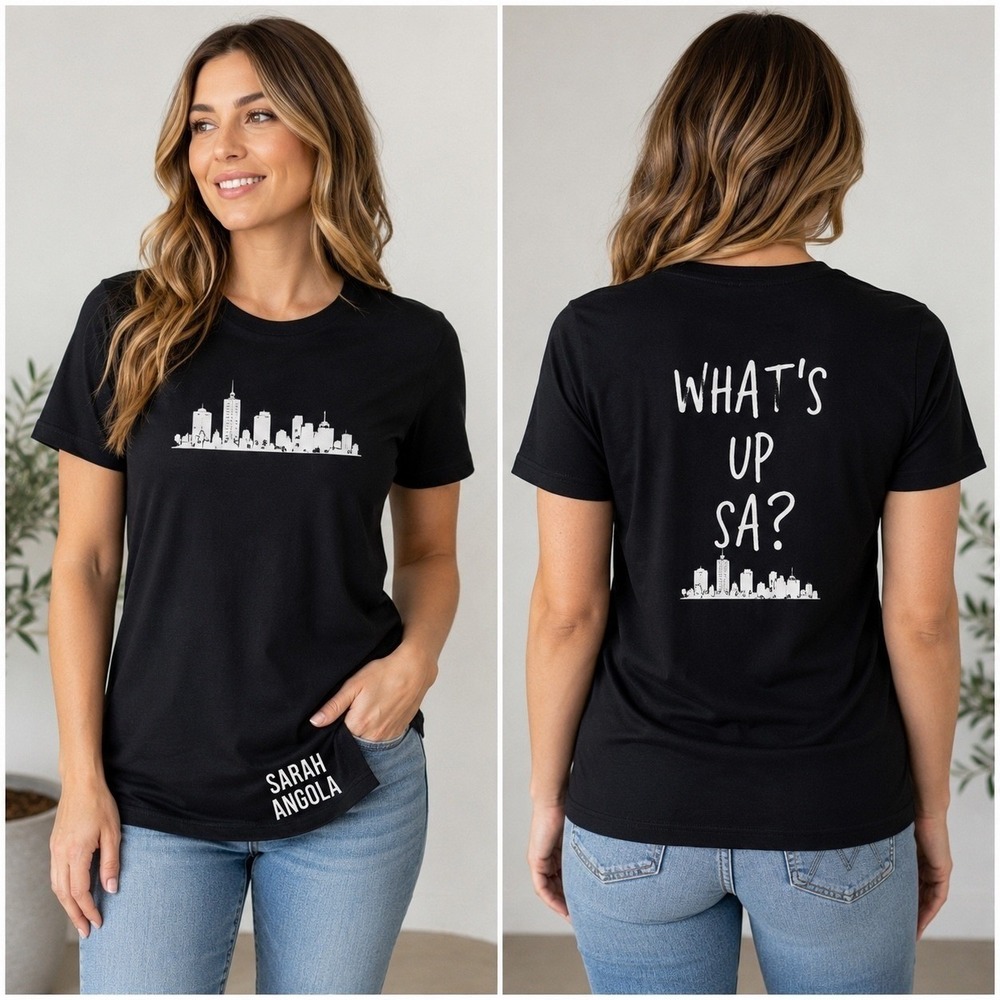 ONNO Sarah Angola Graphic T-Shirt Black Bamboo Organic Cotton Small Skyline Tee